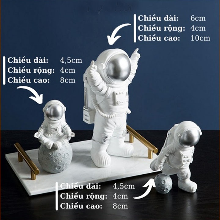 Mô hình phi hành gia decor để bàn dễ thương, Bộ 3 phi hành gia trang trí bàn học