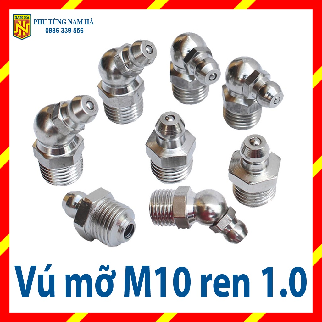 (Loại tốt) Vú bơm mỡ bò ren M10 các loại, Vú bơm mỡ bò M10 cong 90,  Vú bơm mỡ bò M10 cong 45, Vú bơm mỡ bò M10 thẳng