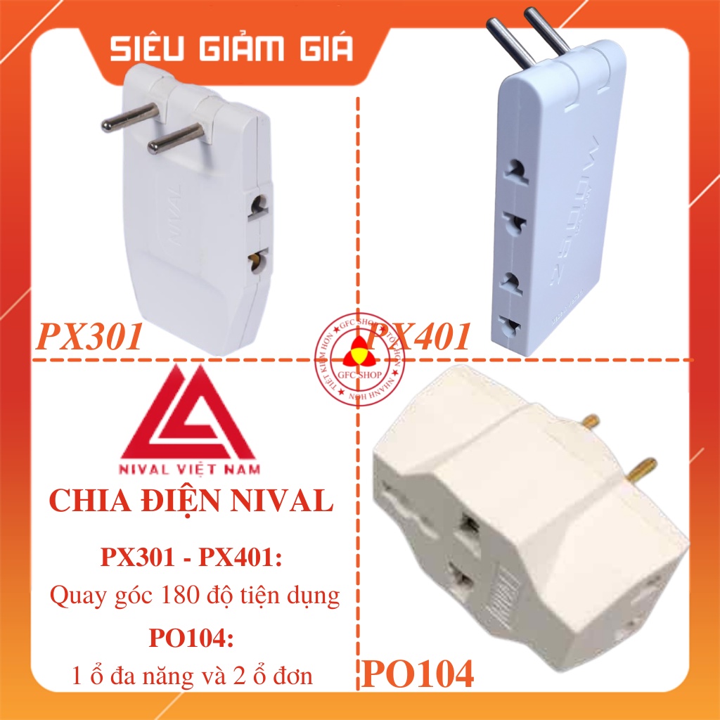 Đầu nối 3 và 4 đa năng NIVAL PX301 PX401 PO104 - 1 chia ra 3 hoặc 4 chống ngả quay 180 độ tiện dụng