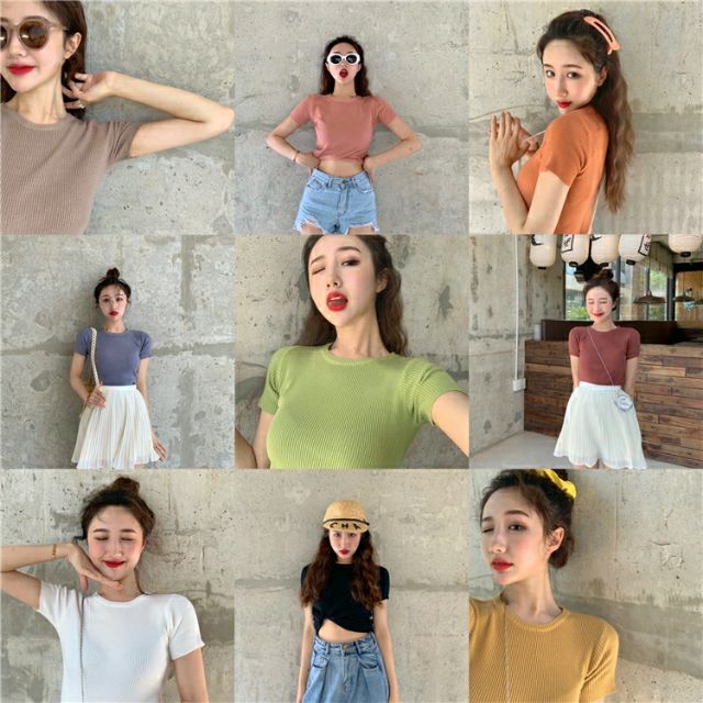 Sẵn - Áo len tăm tay ngắn đủ màu vải đẹp