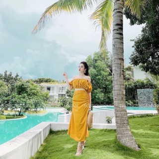 Set rớt vai lụa vàng👒