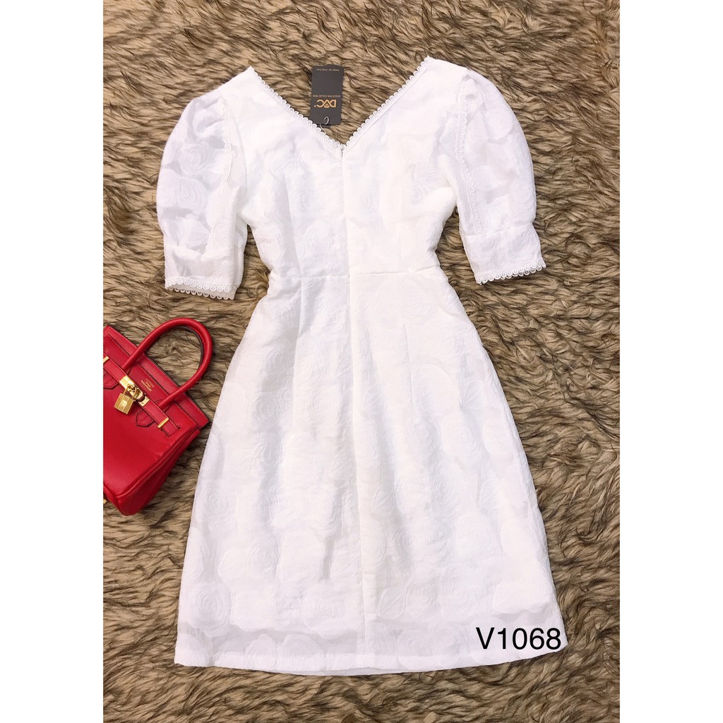 [ xả kho ] MiD Đầm trắng tay bồng V1068 Mie Design ảnh thật