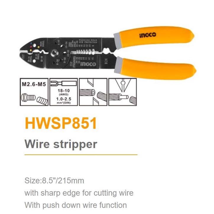 ĐỒ NGHỀ INGCO Kềm tuốt dây điện đa năng 8.5&quot;/215mm - 10&quot;/250mm HWSP851 - HWSP101 (Cam kết Chính Hãng 100%)