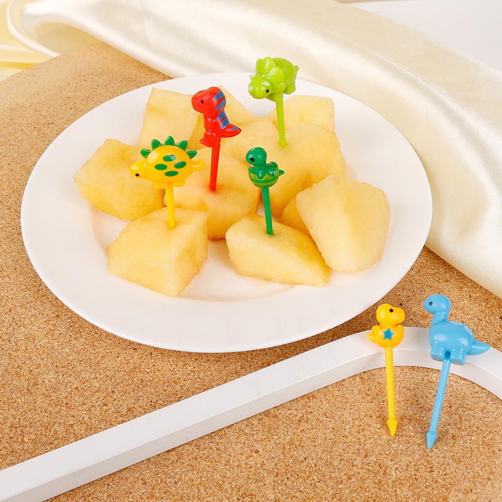 Set 6 Nĩa Ăn Trái Cây/Món Tráng Miệng Hình Khủng Long Hoạt Hình Mini Dành Cho Trẻ Em