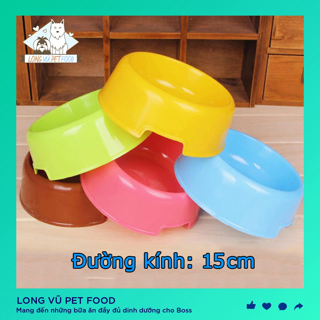 Bát ăn chó mèo  - Bát tròn đơn chất liệu nhựa bát ăn mèo - Long Vũ Pet Food