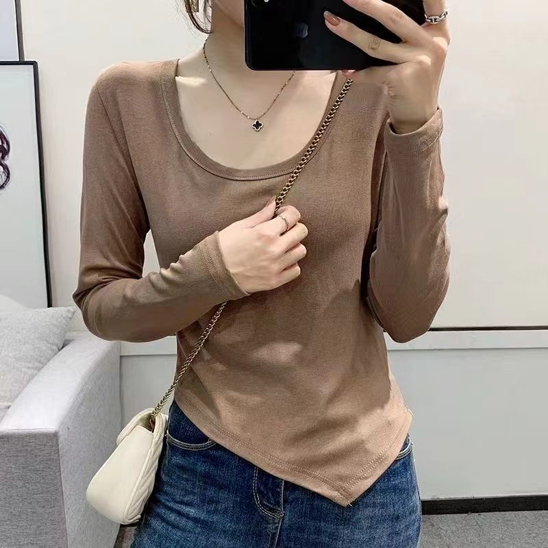 Áo Thun Tay Dài Cổ Tròn Lệch Tà Thời Trang Mùa Thu Cho Nữ