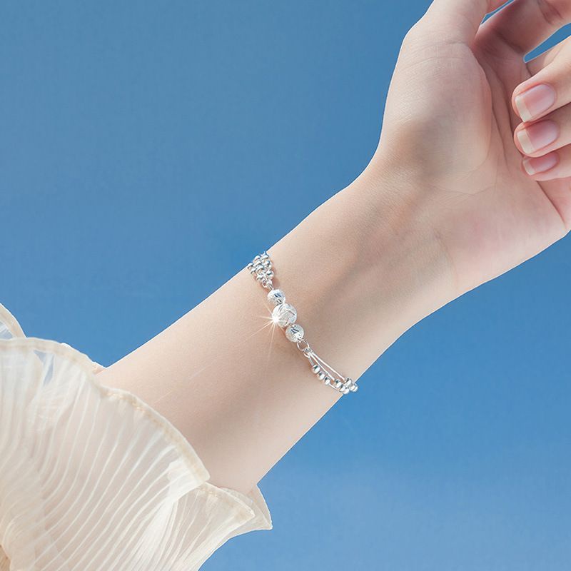 Vòng tay phủ bạc S925 - Lắc tay nữ phủ bạc Ý charm bi nhiều lớp Ovaline dễ thương Zaza Accessories