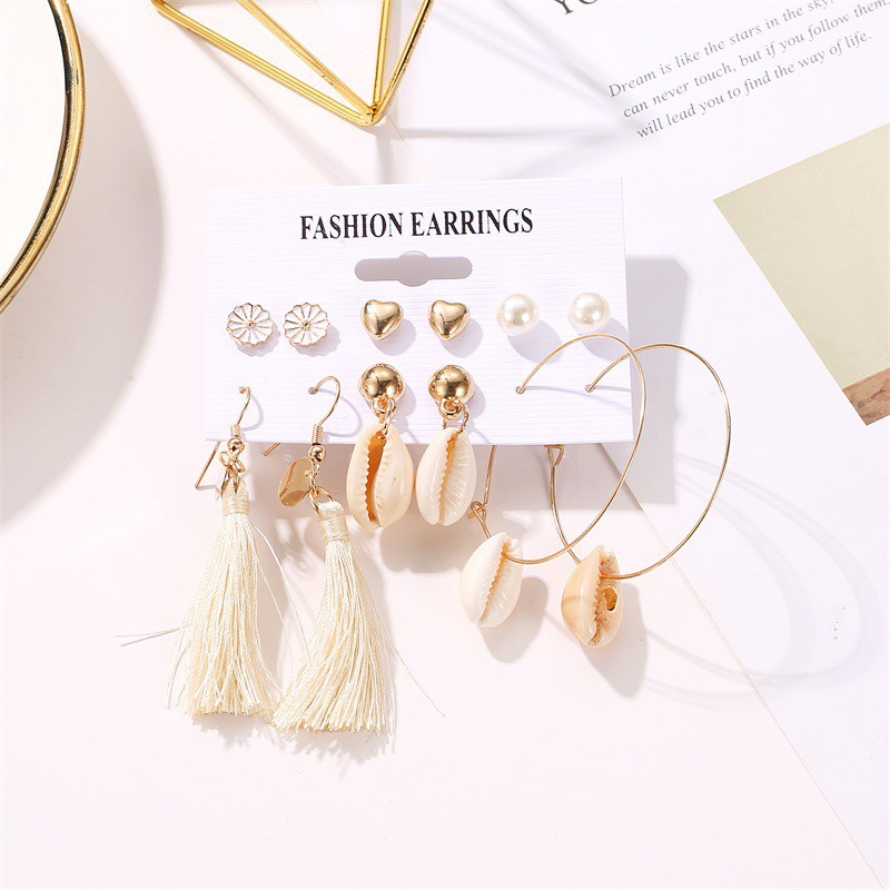 Heart-shaped Pearl Earring Six-Piece Earrings