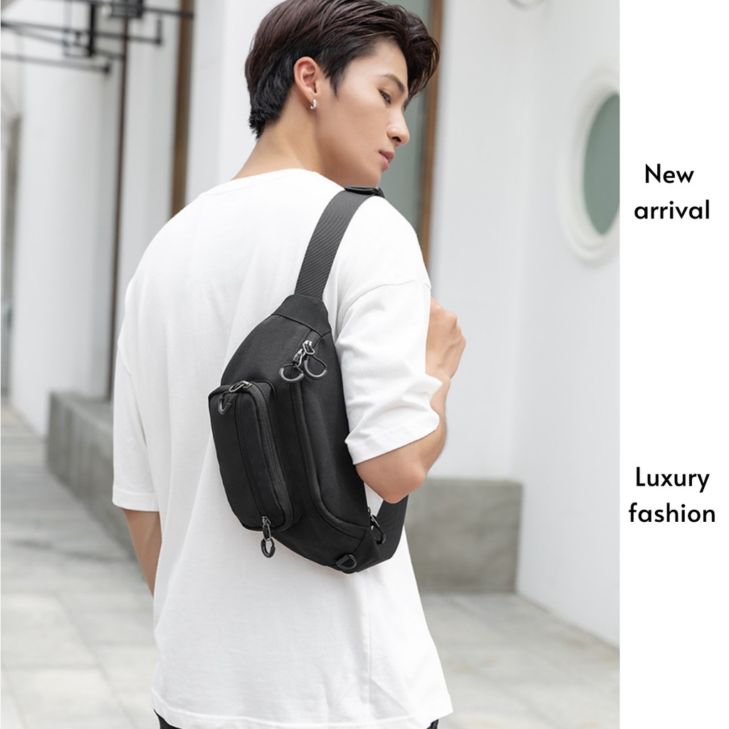 Túi Bao Tử Nam Thời Trang Unisex Đeo Chéo Vai Ngực Hông Phong Cách Hàn Quốc Màu Đen TD68