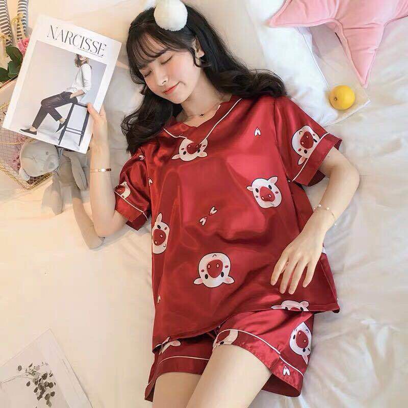 Đồ bộ pijama, bộ lụa cộc đùi cổ chữ V hoạ tiết hoạt hình ( Hàng QC ) | BigBuy360 - bigbuy360.vn