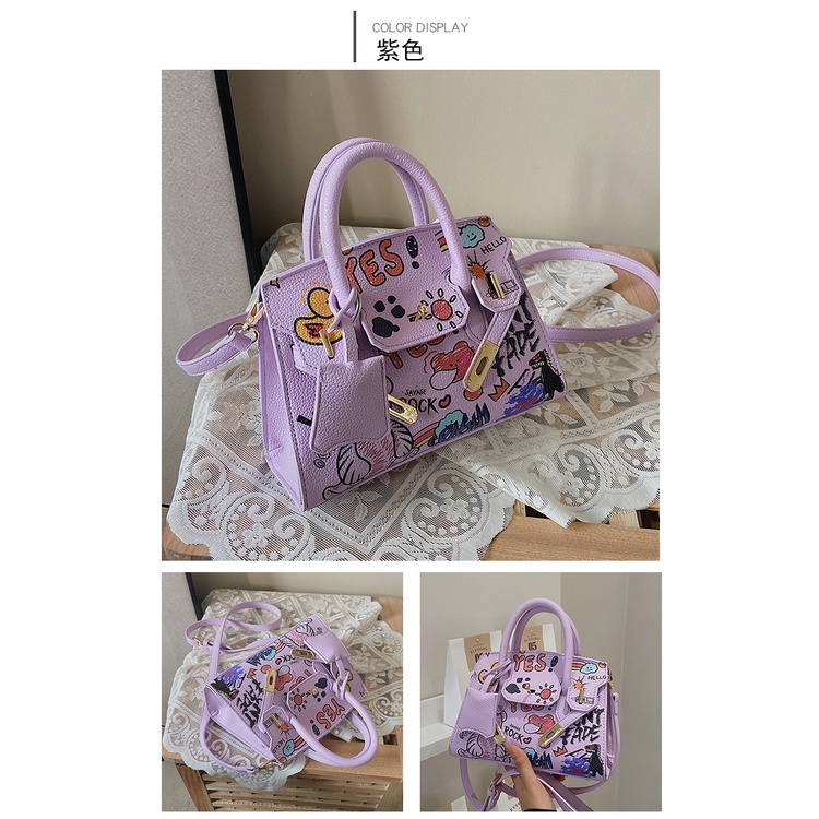 Túi Xách Đeo Vai Họa Tiết Hoạt Hình Graffiti Phong Cách Âu Mỹ 2022 Thời Trang Cho Nữ