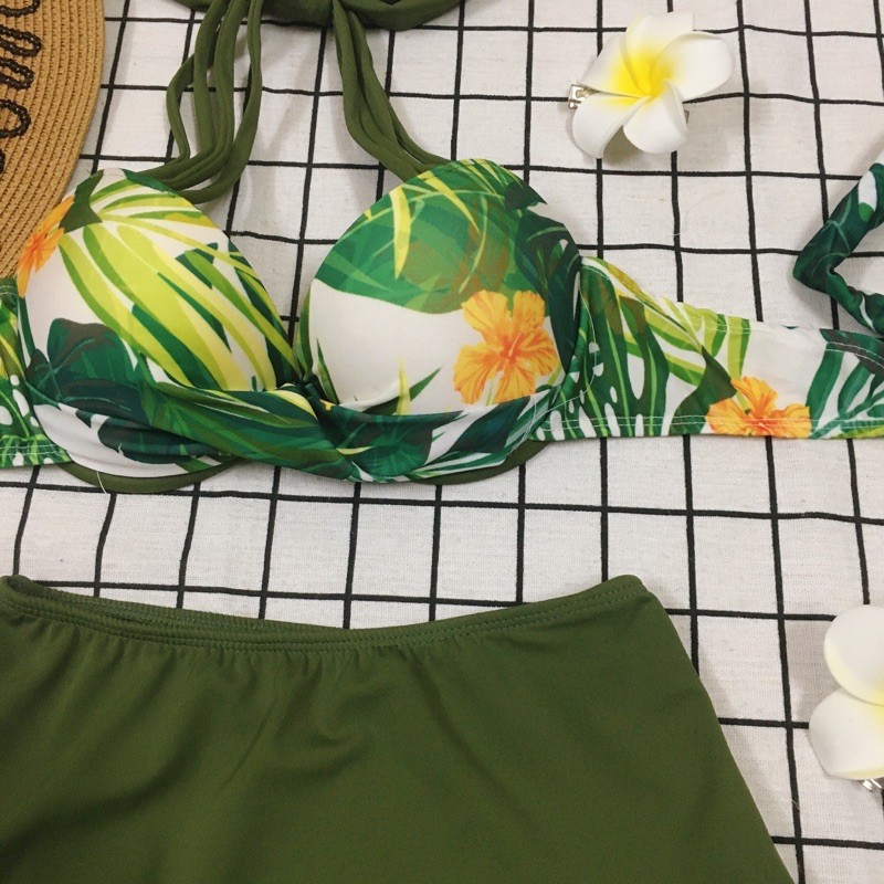 [HÀNG HOT] Set bikini váy xoè hoạ tiết hoa lá tropical