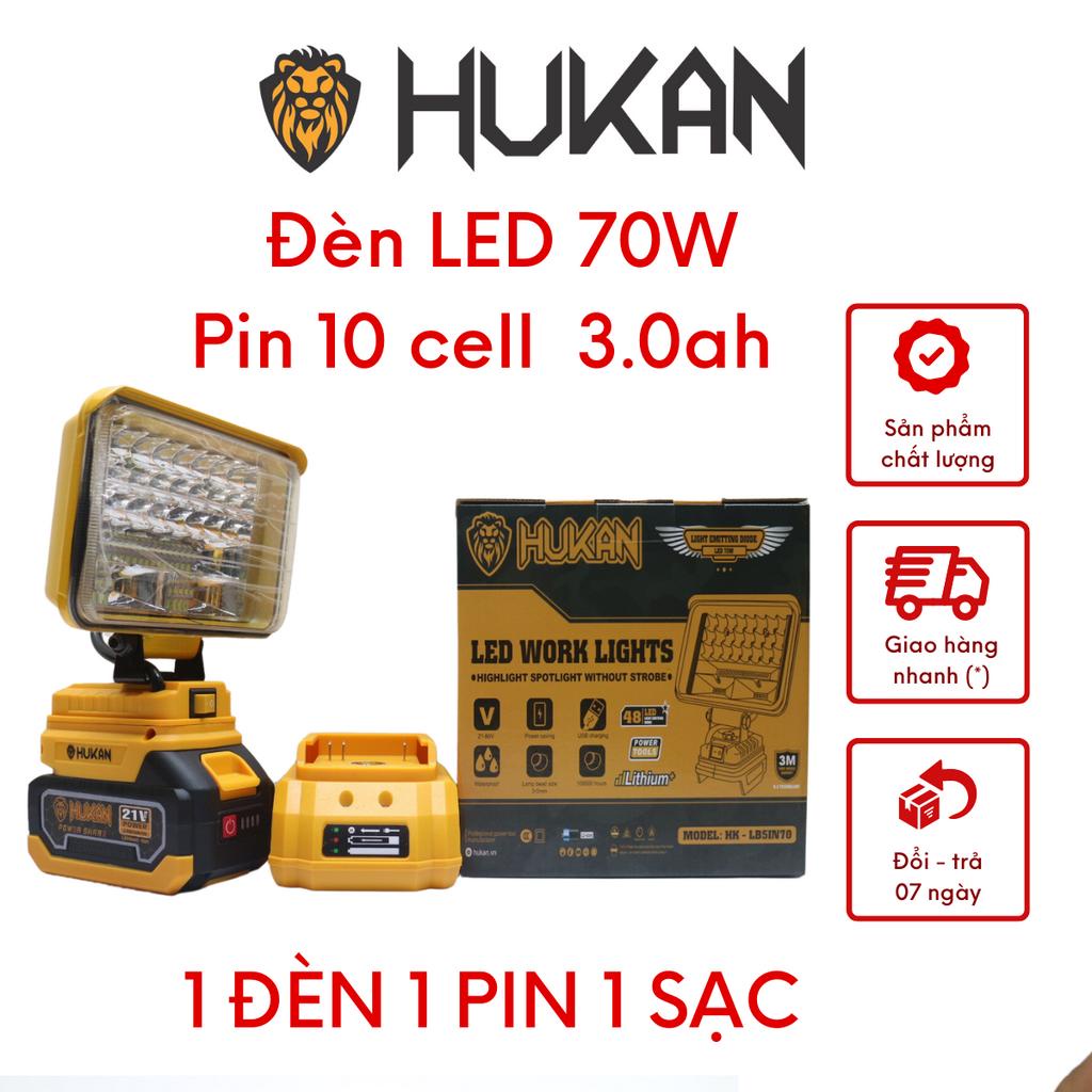 Thân bóng đèn pin LED HUKAN HK-LB4IN70 + Pin 10 cell HUKAN 3.0ah siêu sáng sử dụng chân pin phổ thông 70W