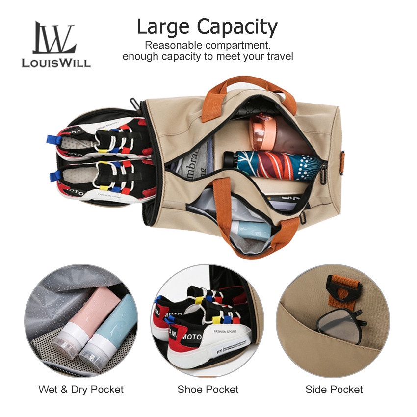 Túi xách du lịch LOUISWILL bằng vải oxford chống thấm nước tiện dụng dành cho nam và nữ