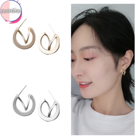 Khuyên Tai Kim Loại Thiết Kế Hình Học Phong Cách Hàn Quốc Cho Nữ