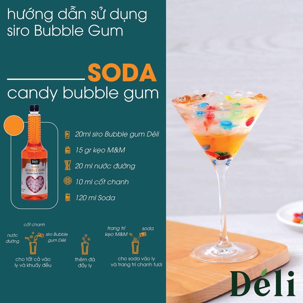 Siro Bubble Gum cao cấp Deli [VỊ NGON MÊ LY] Chai nhựa 1LÍT, Hsd: 12th, Nguyên liệu pha chế trà sữa, soda, cotail