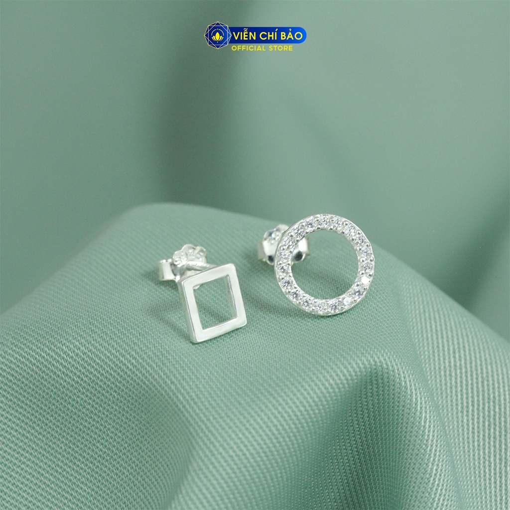 Bông tai bạc nữ vuông tròn chất liệu bạc 925 thời trang phụ kiện trang sức Viễn Chí Bảo B400814