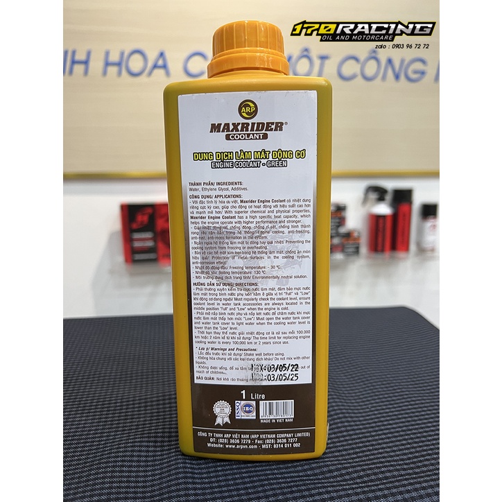 (HCM) Dung Dịch Làm Mát Động Cơ MAXRIDER COOLANT- GREEN Dung Tích 1000 ML Hàng Chính Hãng ARP Việt Nam