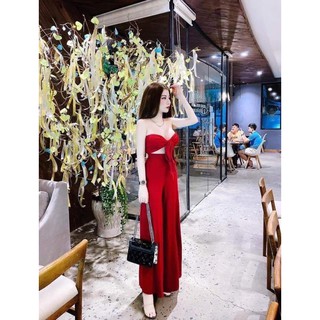 Jumpsuit Dài Ống Suông Cột Nơ Cúp Ngực