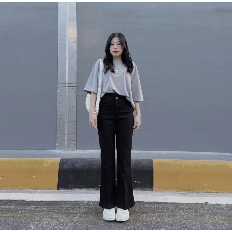 Quần tây nữ , quần vải lưng cao ống loe nữ hai nút vải mưa tuyết