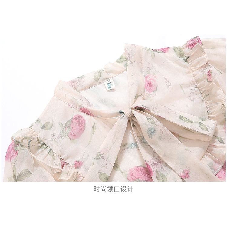 Áo Sơ Mi Chiffon Tay Dài In Hoa Cột Dây Nơ Thời Trang Mùa Thu Cho Nữ