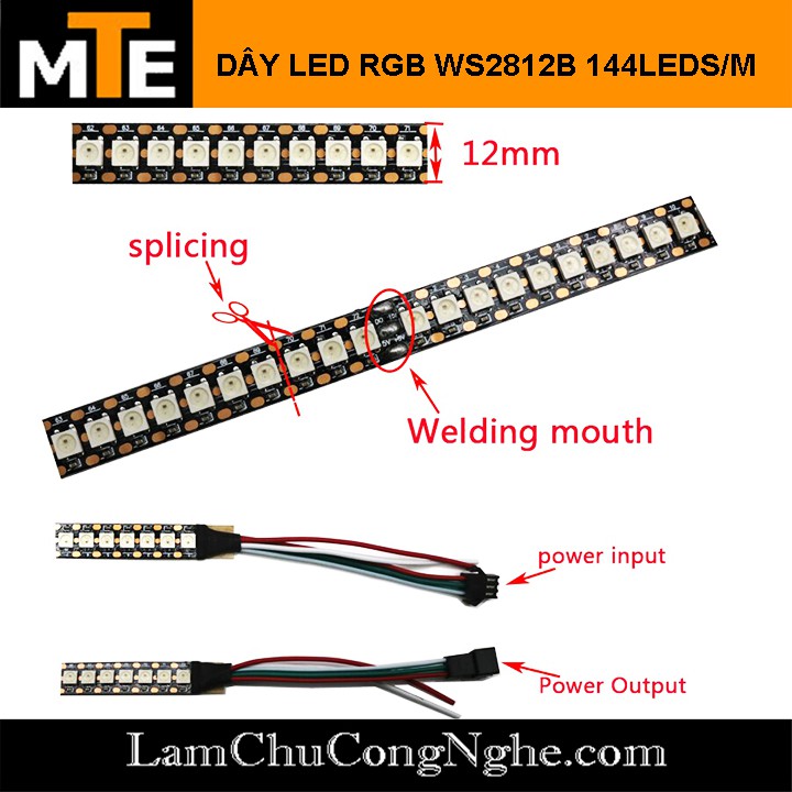 Dây led đổi màu RGB WS2812B 5V 144 Led 1 mét