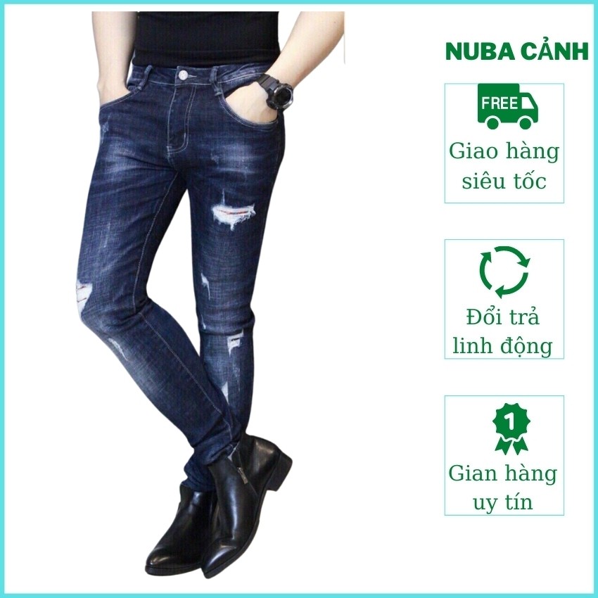 Quần jean nam màu xanh rách xước,quần bò đẹp giá rẻ TAKA 43
