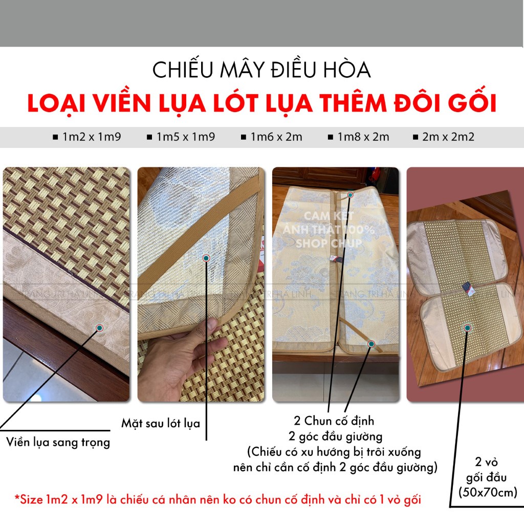 Chiếu điều hòa sợi mây tổng hợp lót lụa cao cấp 2 mặt giá rẻ 1m2 1m6 1m8