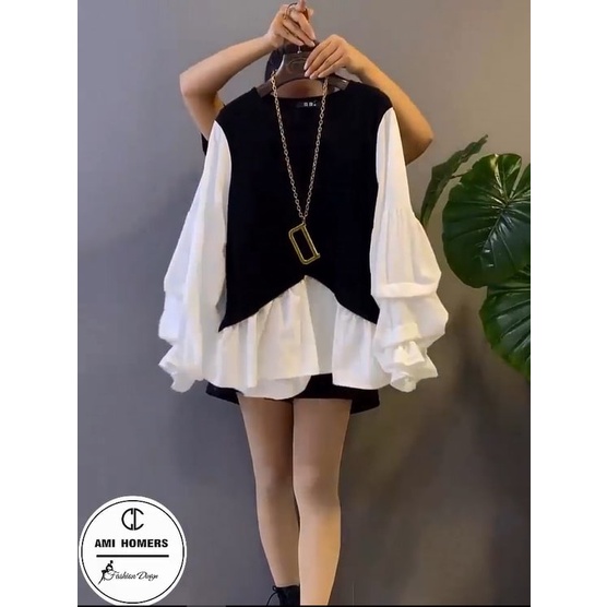 Áo liền thân thời trang ami dáng xòe cổ tròn tay phồng - A01 | BigBuy360 - bigbuy360.vn