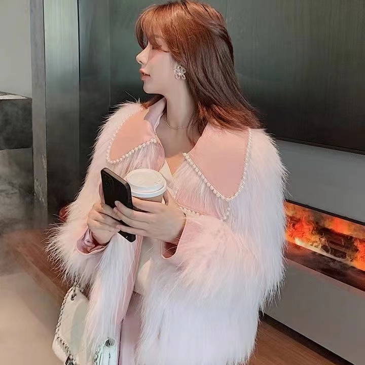 Áo khoác da phối lông dáng ngắn thiết kế thời trang mùa đông 2021 cho nữ