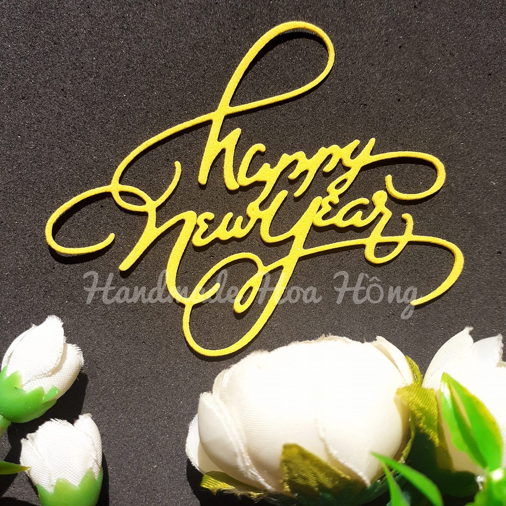 5 chữ Happy New Year bằng giấy xốp, 9x7cm - Hình trang trí thiệp chúc mừng năm mới, phong thư, bưu thiếp, bao lì xì