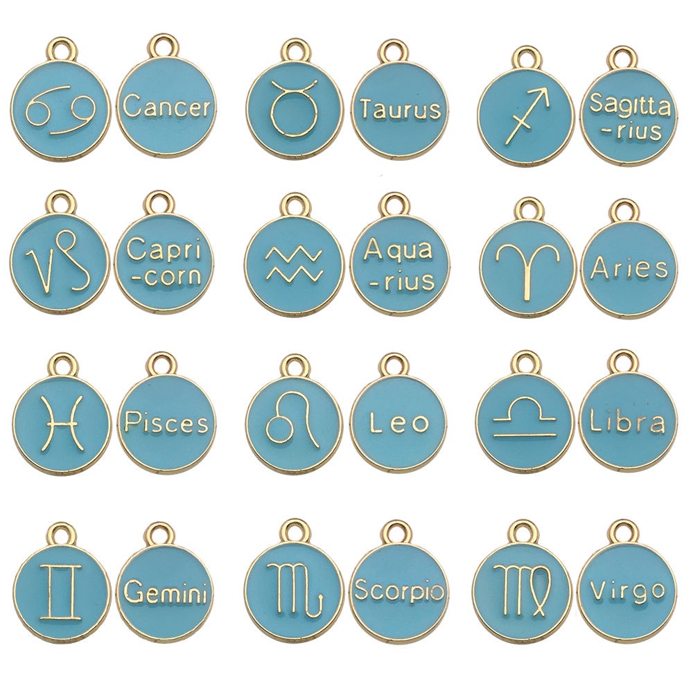 Bộ 12 mặt vòng cổ bằng hợp kim hình chòm sao 12mm nhiều màu sắc diy