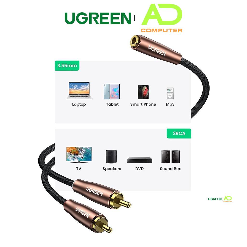 Cáp chuyển âm thanh jack 3.5mm cái sang 2 đầu RCA đực UGREEN AV111 AV198