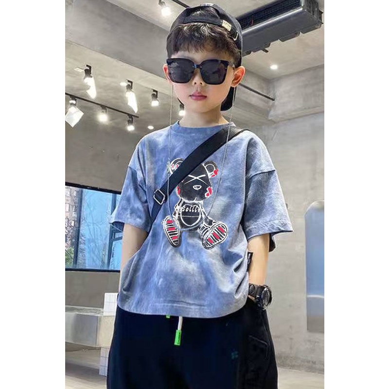 Áo Thun Tay Ngắn Vải Cotton Mỏng Phối Màu Nhuộm Thời Trang Hè Cá Tính Cho Bé Trai