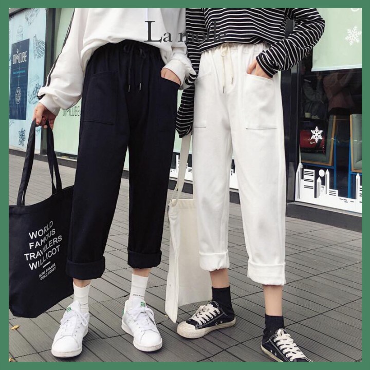 Quần Baggy Kaki Basic Form Cho Nữ Có Túi Trước Dây Rút Freesize - La mode