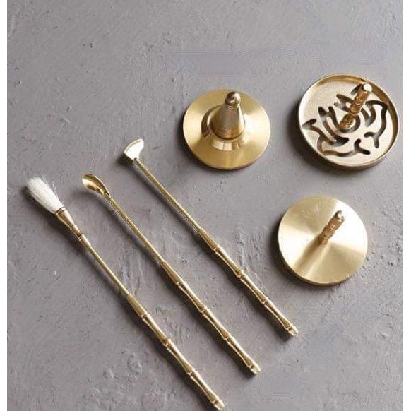 Bộ dụng cụ tạo hình khuôn đốt bột trầm hương xông trầm nụ bằng đồng nguyên chất