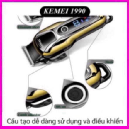 Tông đơ cắt tóc không dây chuyên nghiệp Kemei KM-1990 chế độ Turbo siêu mạnh, cắt tóc nam nữ. Hàng loại 1.