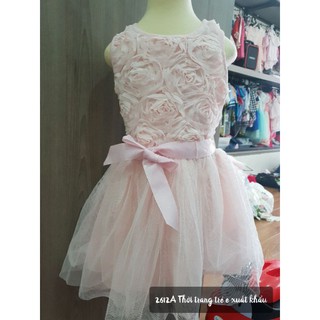 Sẵn sz 12/18m-5t đầm công chua đính hoa hồng 3D Palce