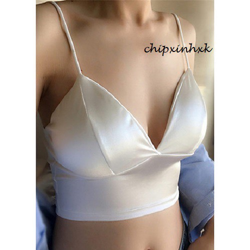 Áo bra lụa CHIPXINHXK dáng croptop, 2 dây có đệm ngực - Màu Trắng