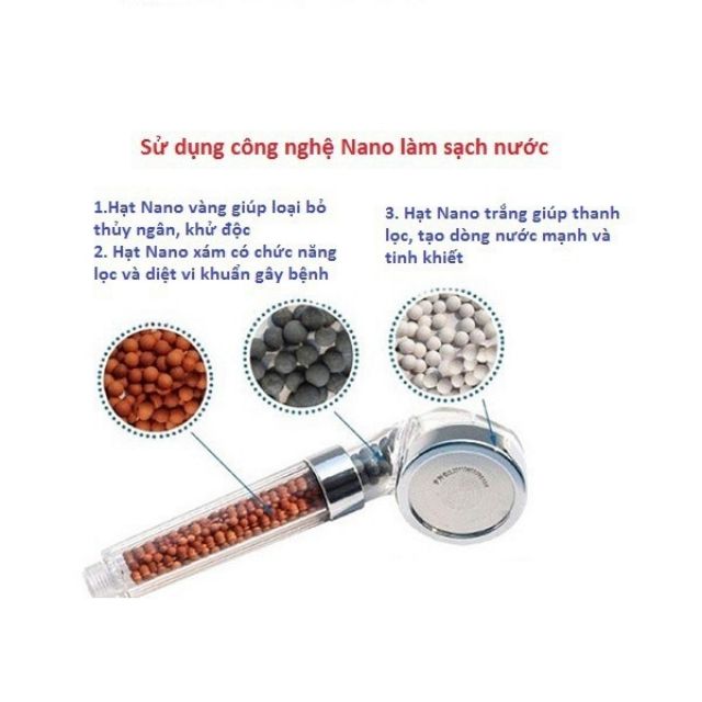 Vòi tắm hoa sen tăng áp kèm dây có hạt lọc nano