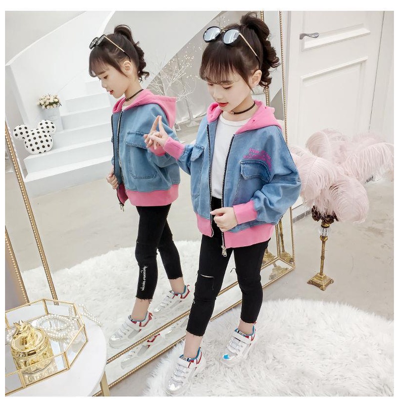 Áo khoác jean phong cách phương Tây thời trang xuân thu mới 2021 cho bé gái