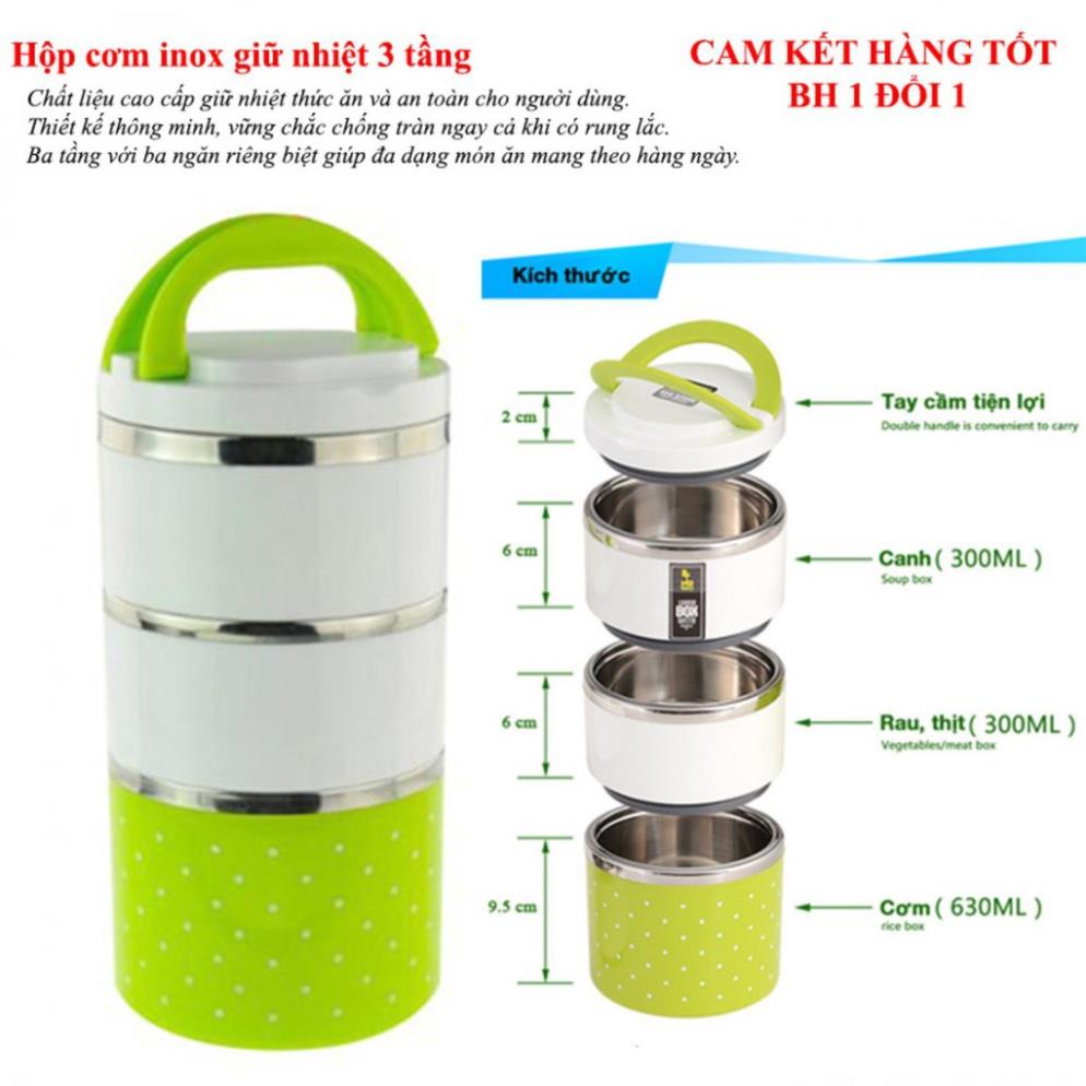 [ Deal Sock] HỘP CƠM INOX GIỮ NHIỆT 3 TẦNG (Kho Tiện Ích Kho gia dụng giá siêu rẻ)