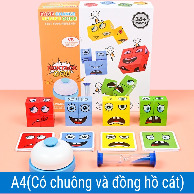 Bộ đồ chơi 3D xếp hình thay đổi biểu cảm khuôn mặt theo thẻ-64 thẻ Boardgame thử thách