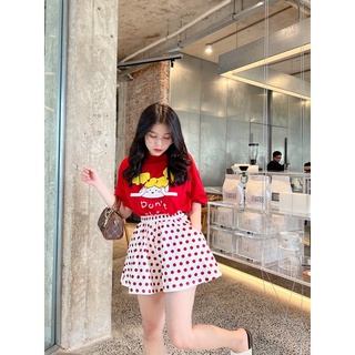 Set Đùi Áo Đỏ Quần Bi Form Xoè