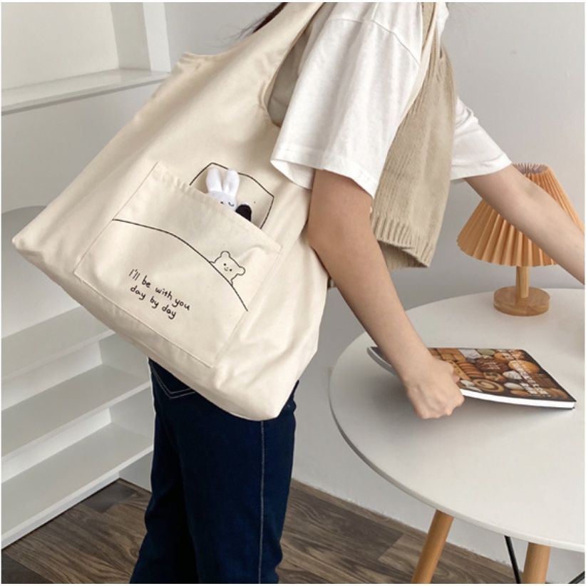 T278/ Túi vải tote bé thỏ dễ thương kiểu dáng Nhật Bản xinh xắn