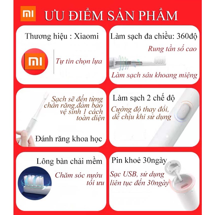 Bàn chải điện Xiaomi Mijia T100 - KHÁNG NƯỚC IPX7 - Bàn Chải Đánh Răng Chăm Sóc răng Miệng Xiaomi Mijia-CHÍNH HÃNG