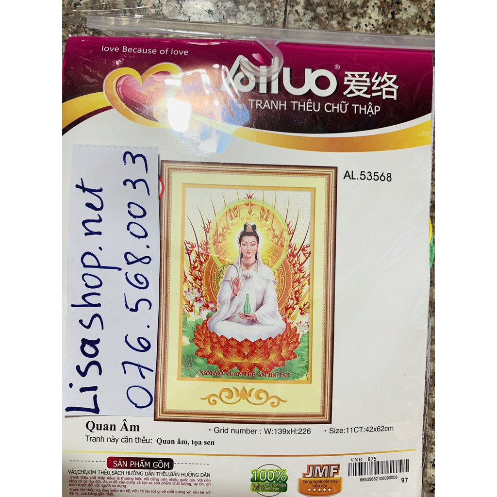 Tranh thêu chữ thập PHẬT QUAN ÂM 53568  chưa thêu 5d 53568