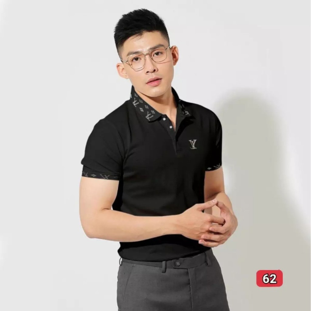 Áo thun ngắn tay cổ bẻ nam Logo LV thêu lịch lãm, sang trọng Q501, full size tới 78kg | BigBuy360 - bigbuy360.vn
