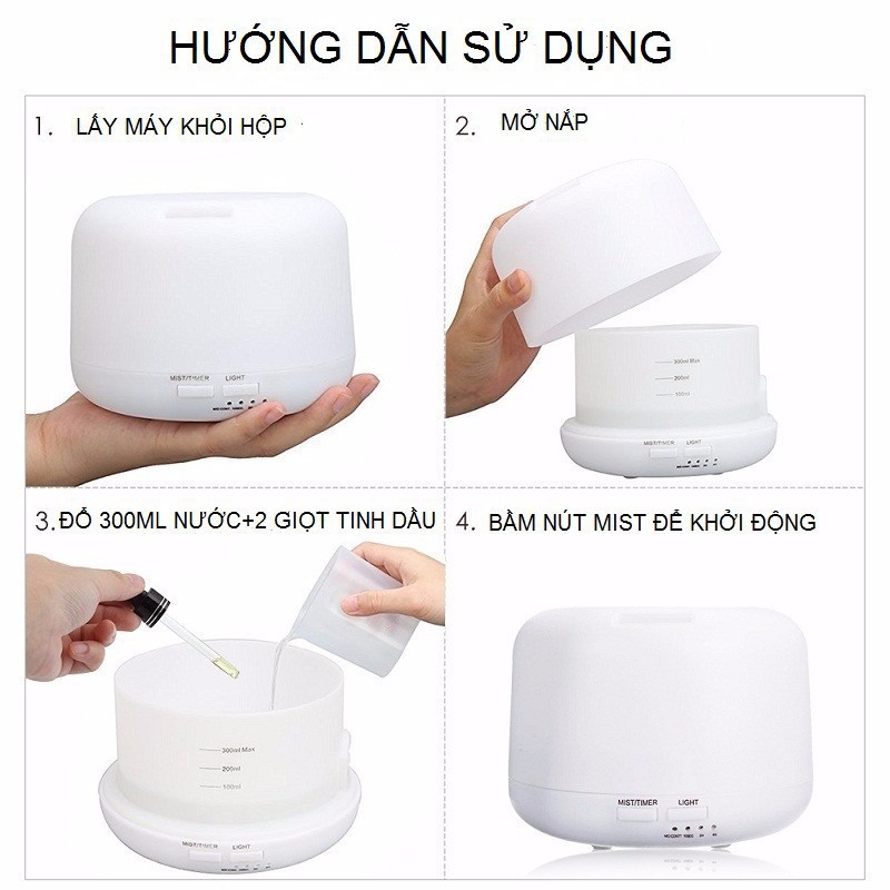 Máy Xông Tinh Dầu Siêu ÂM Vdecor Ngọc Tuyết Trụ Tròn Có Led 7 Màu Hàng cao cấp