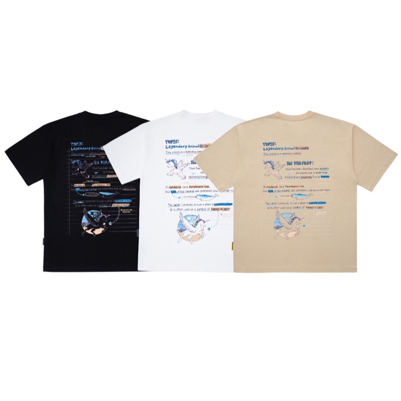 ADLV Áo Thun Cotton Tay Ngắn Dáng Rộng In Hình Kỳ Lân Thời Trang Cổ Điển Cho Cặp Đôi